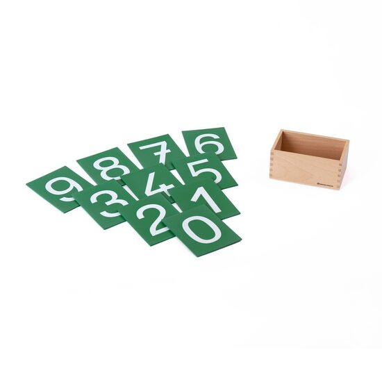 Smilšpapīra cipari 0 - 9 koka kastītē