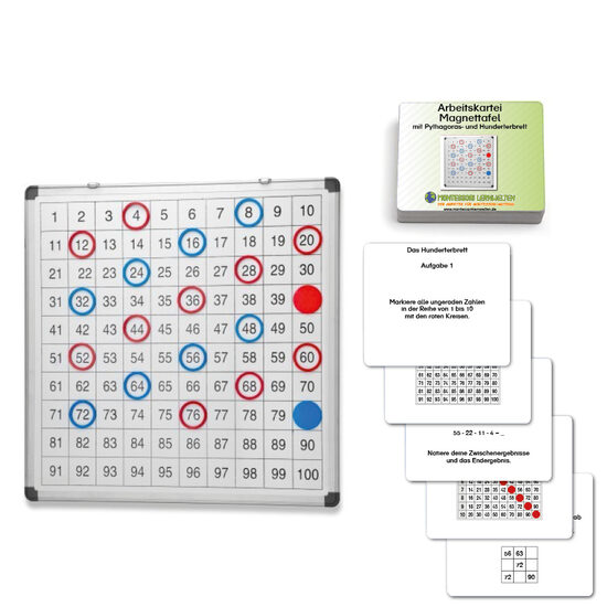 Magnētiskā tāfele un darba kartītes Pitagora teorēmai un simtu tāfelei