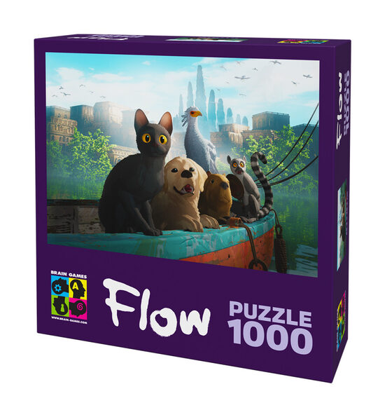 Puzle 1000 FLOW: Kaķis, Suns, Kapibara, Putns, Lemurs uz laivas